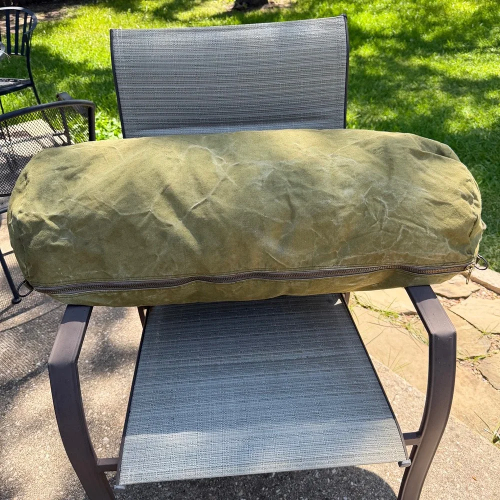 Vtg Military Style Barrel Duffel Bag Large Green Canvas Duffle Travel Camping